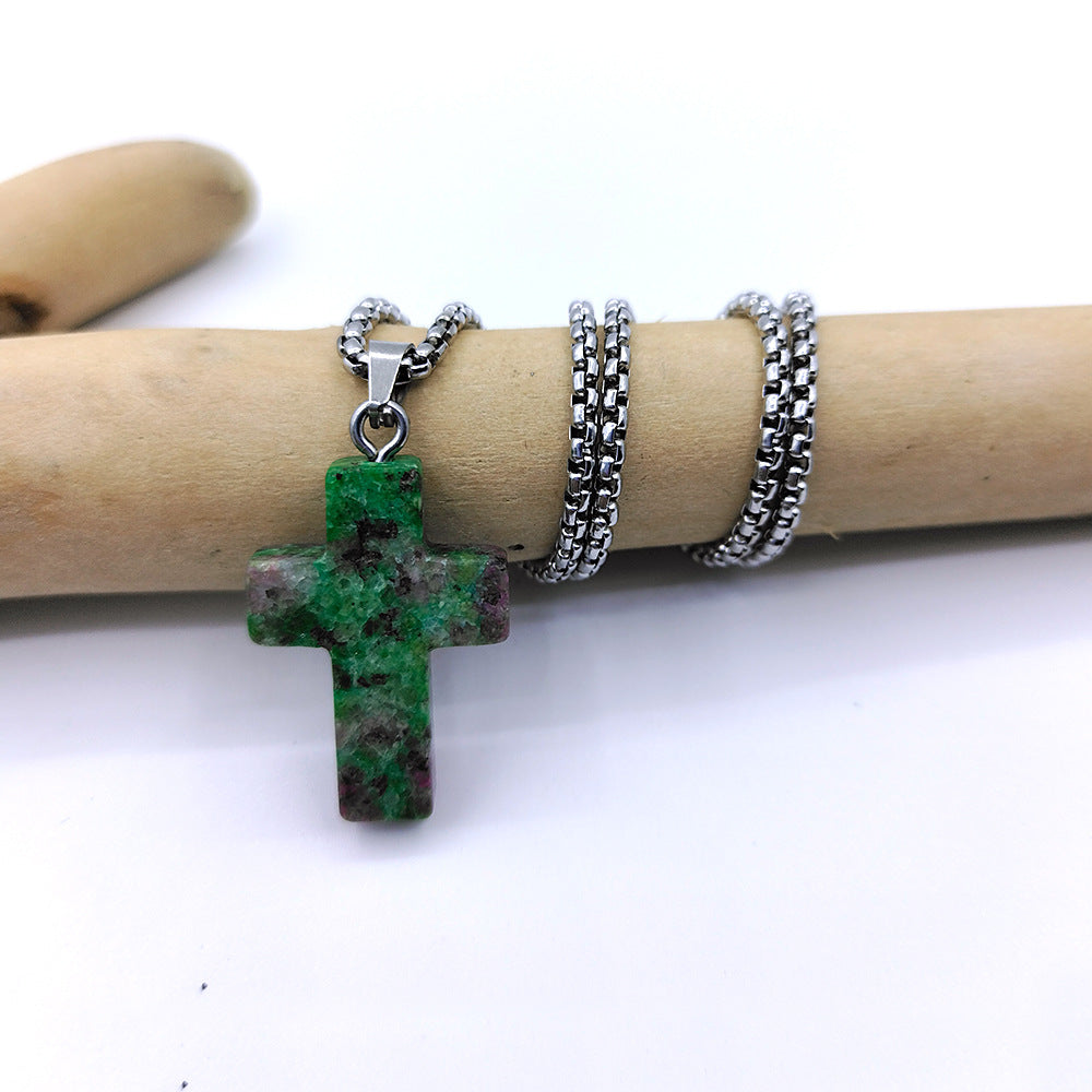 Wholesale Natural Stone Cross Pendant Necklace